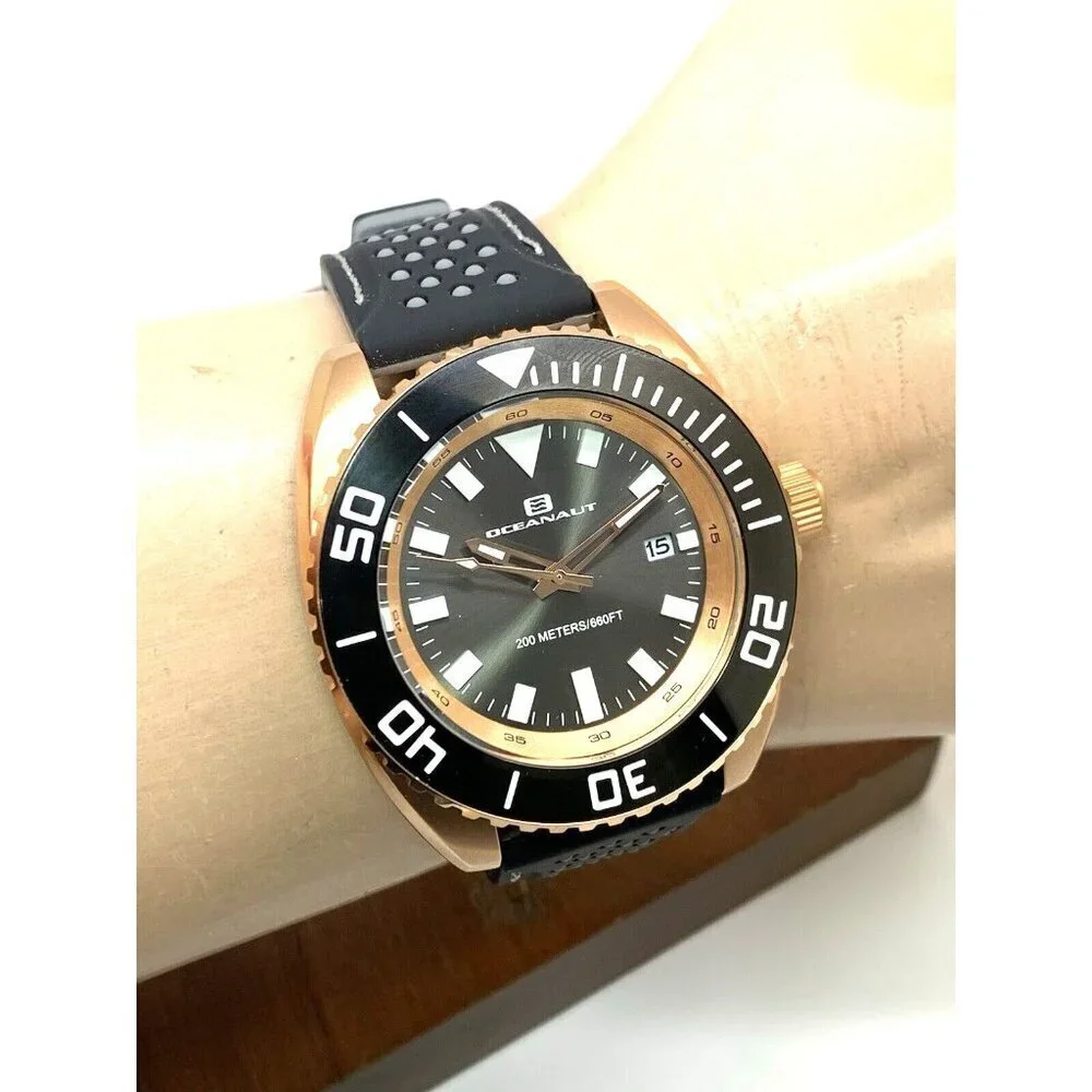 Oceanaut Men's Watch OC0524 Diver Rose Gold Black Gray Dial Rubber Band …